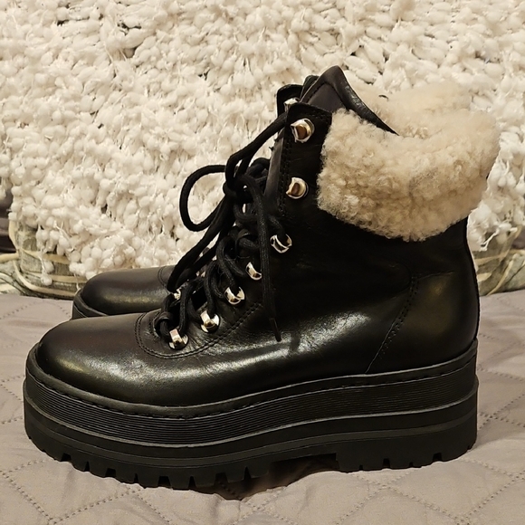 Marc Fisher Black Lace Up Boots with Chunky Sole - Picture 15 of 16
